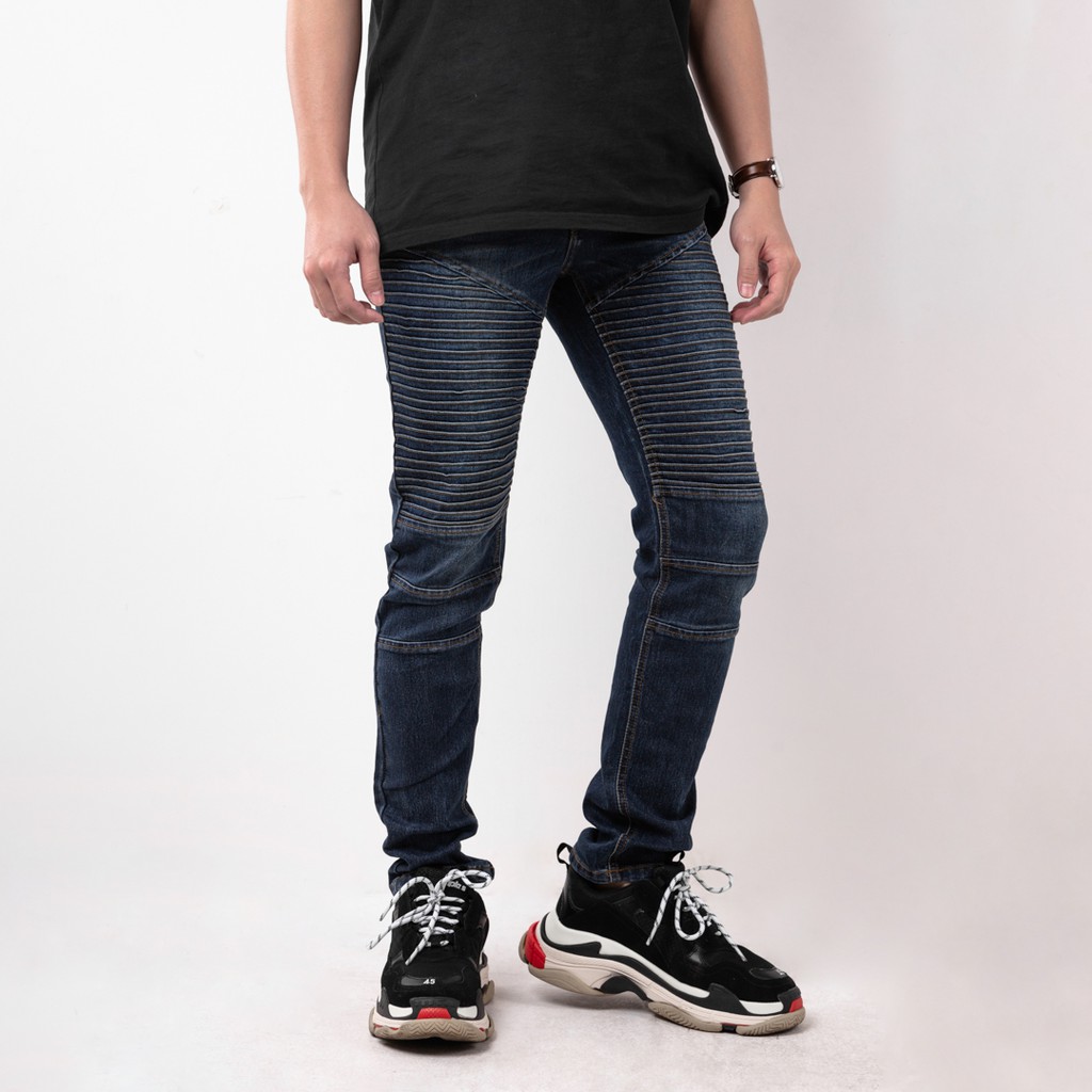 Celana Jeans Pria Bahan Stretch Denim - Biker Jeans - Dark Blue - (UJB-03)