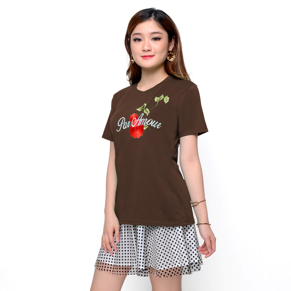 Kaos Tshirt Lengan pendek Wanita Gaya korea bordir - XSHOP Lulu