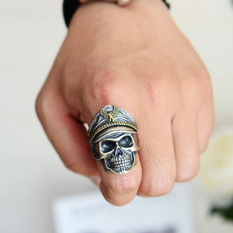 Cincin Model Terbuka Desain Tengkorak Elang One Piece Army Untuk Pria