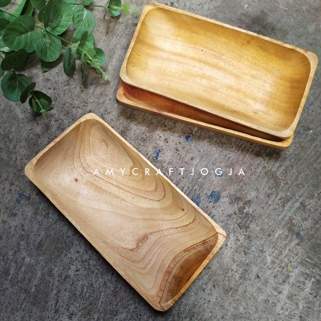 Piring Persegi Panjang Kayu Mahoni 20x10 cm/Piring Kayu Persegi Panjang/Piring Kayu Mahoni Foodgrade