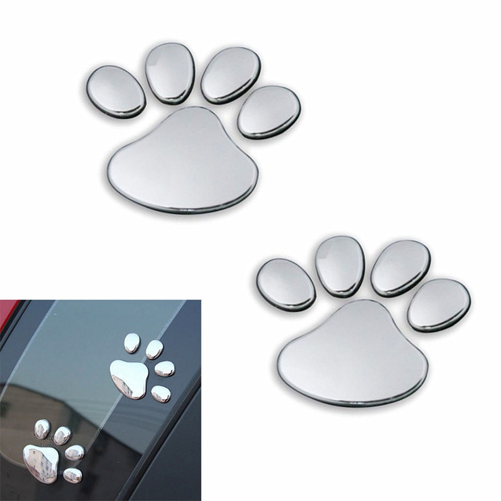 2pc 3D Jejak Kaki Mobil Silver Jendela Bumper Body Decal Stiker Beruang Kucing Anjing Kucing Paw Kaki Cetakan Aksesoris Hewan