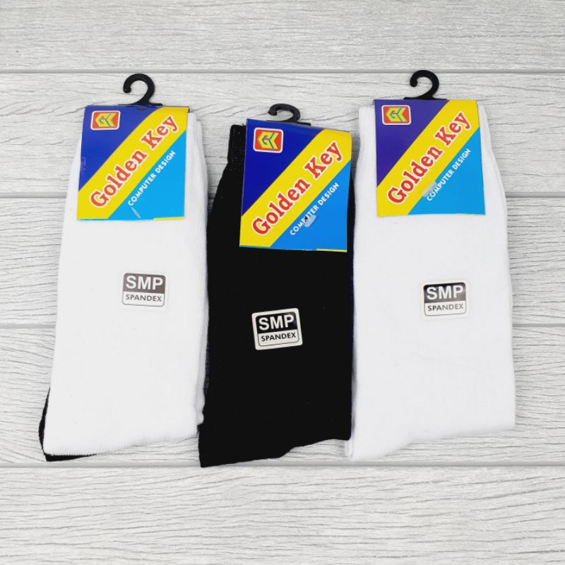 Kaos Kaki SD SMP SMA Golden Key Sekolah Kualitas Bagus Lembut Bahan Katun Panjang Anak Hitam Putih Polos Pendek Tebal Sebetis Betis Remaja Wanita Pria