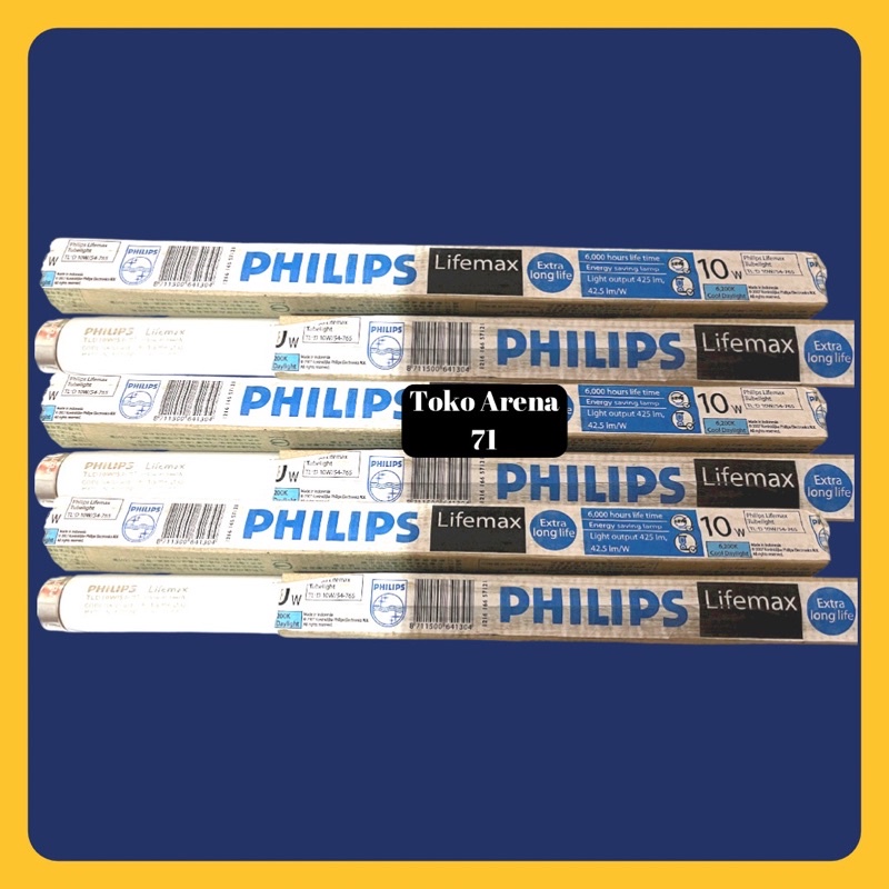 LAMPU TL NEON PANJANG PHILIPS LIFEMAX TL 10W 10 WATT 10WATT NEON TL-D PHILIPS 765 WHITE PUTIH 30CM 3