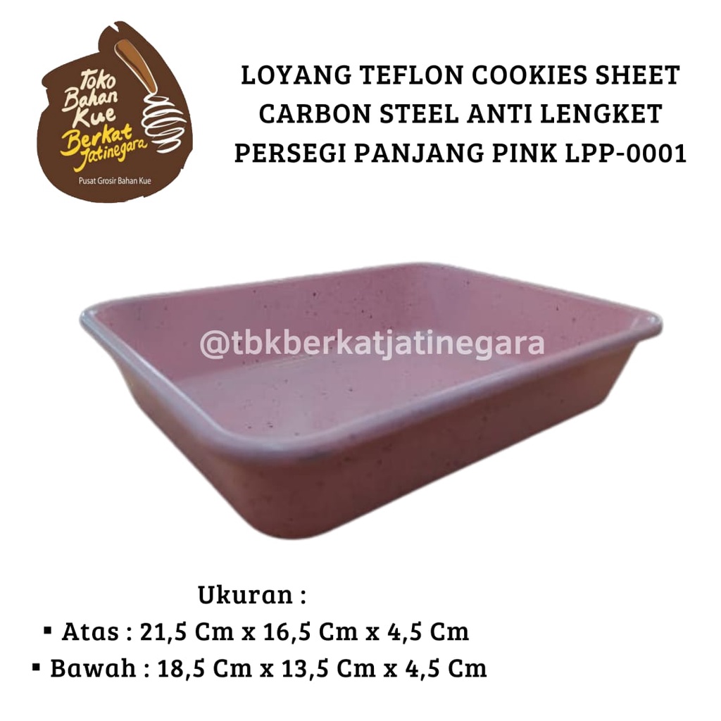 LOYANG TEFLON COOKIES SHEET CARBON STEEL ANTI LENGKET PERSEGI PANJANG PINK