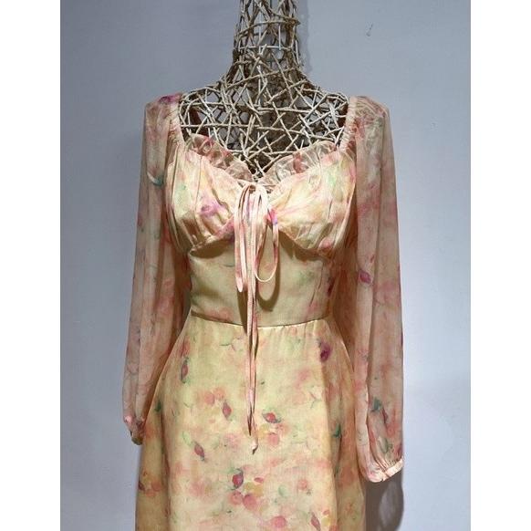 (HITS) DRESS KOREA VINTAGE HAN SO HEE PEACHY MIDI DRESS WANITA KOREAN STYLE