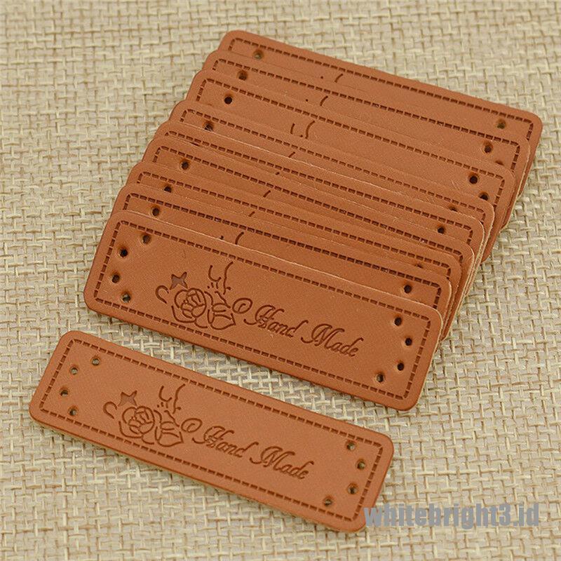 ❤WHITE3❤ 50Pcs Brown Made with Heart PU Leather Handmade Label Tags DIY Sewing Craft