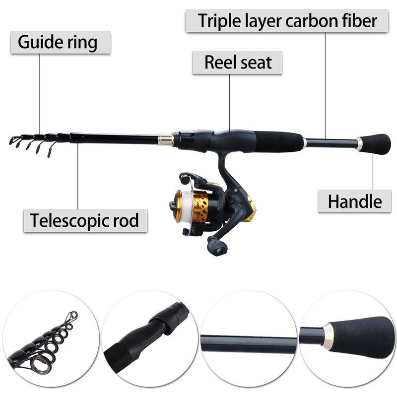 Set Pancing Kolam Termurah Serat Karbon Portabel 1.8M-2.4M Joran Pancing Joran Kabel Sutet Joran Casting Joran Tegek Teleskopik Dan 5.2:1 Gear Ratio Fishing Spinning Reel Untuk Air Tawar Memancing Set