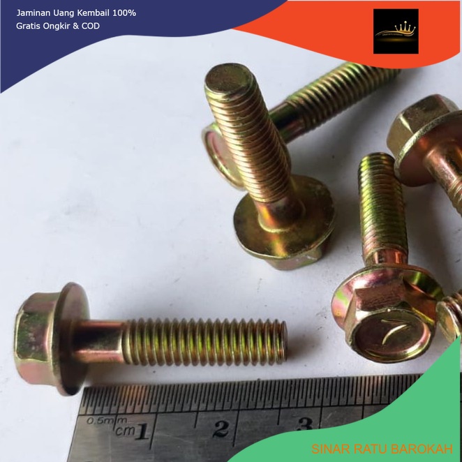 FLANGE BOLT M6X25 / BAUT TOPI M6 X 25 KUNING KUNCI 10 PANJANG 2,5CM 2,5 CM KUNCI RING 10 SINAR RATU 