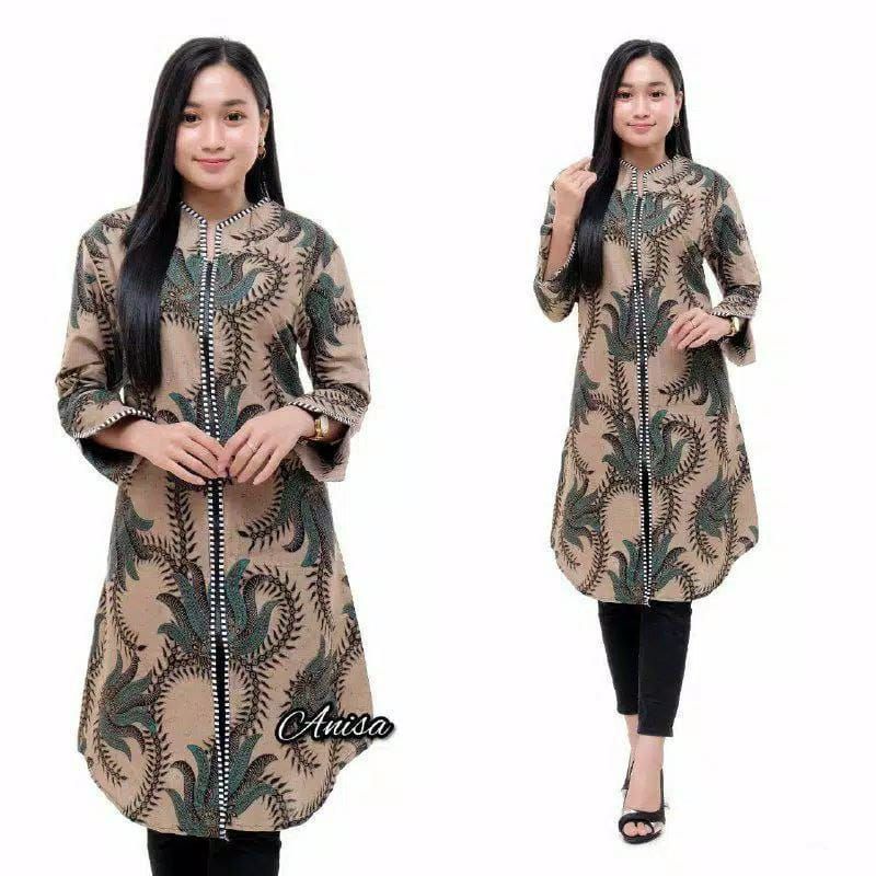 tey-17 Batik Wanita ASJ SA HRB026 Kenogo Kemeja Tosca Pendek /Baju Batik /Tunik /Atasan Batik Wanita-Model 1
