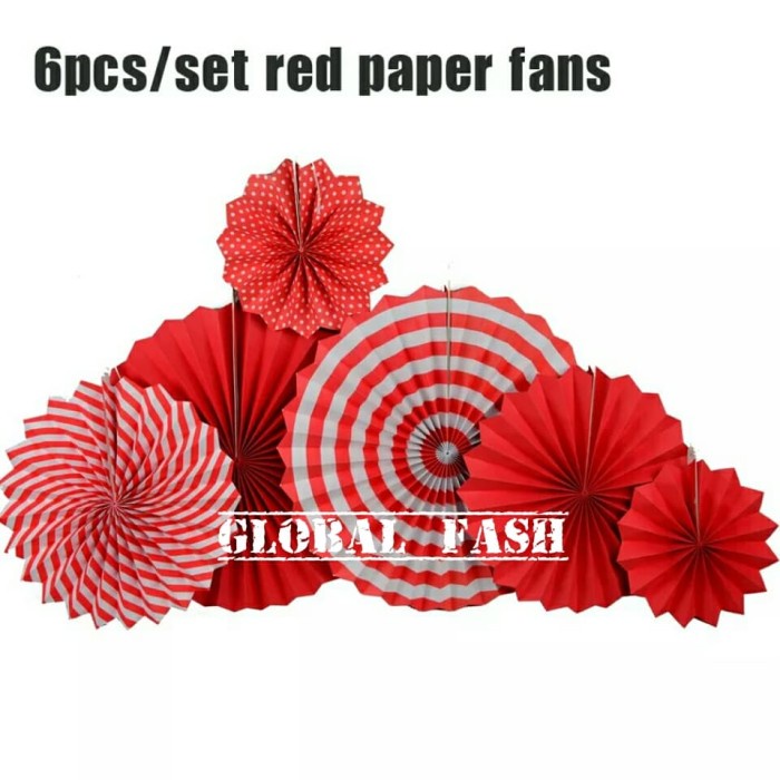 Jual paper fan merah putih / paper flower isi 6/ dekorasi pesta ...