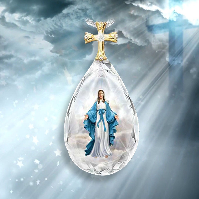 Kalung Liontin Virgin Mary Aksen Kristal Buatan Bahan Alloy Untuk Hadiah Ulang Tahun Wanita