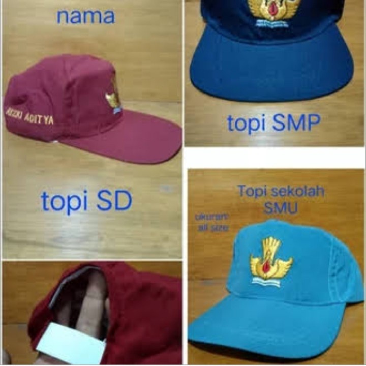 Topi Anak Sekolah SD SMP SMA Pramuka Bordir Nama Logo Sekolah