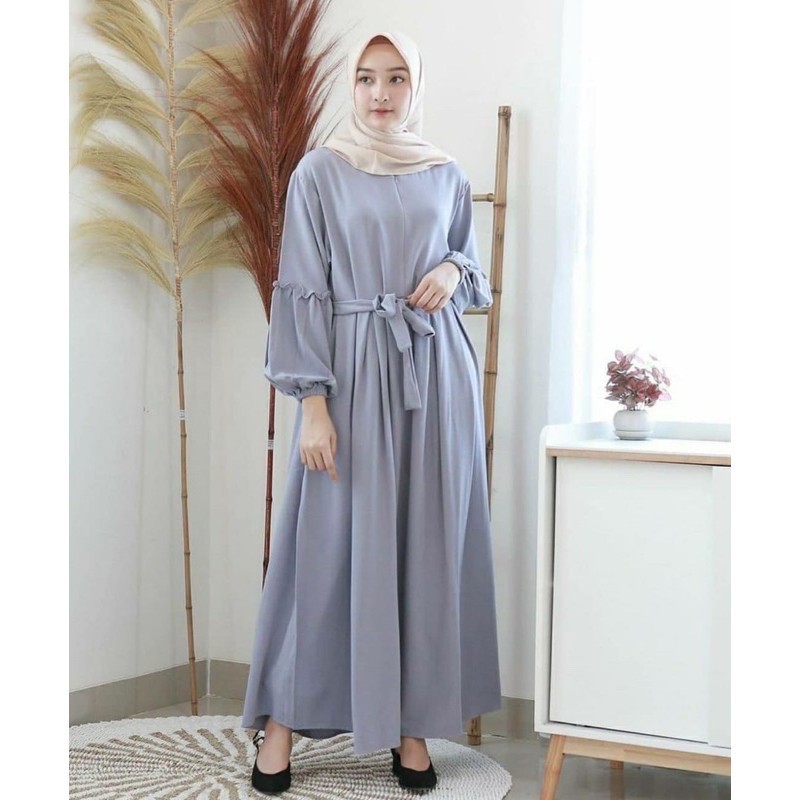 Baju Gamis Wanita Muslim Terbaru Sandira Dress cantik Murah kekinian GMS01 WN 1-LARISA ABU