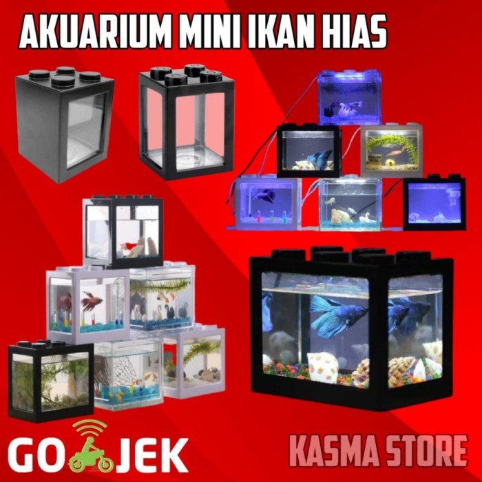 Aquarium ikan hias tempat peliharaan ikan cupang model LEGO LED