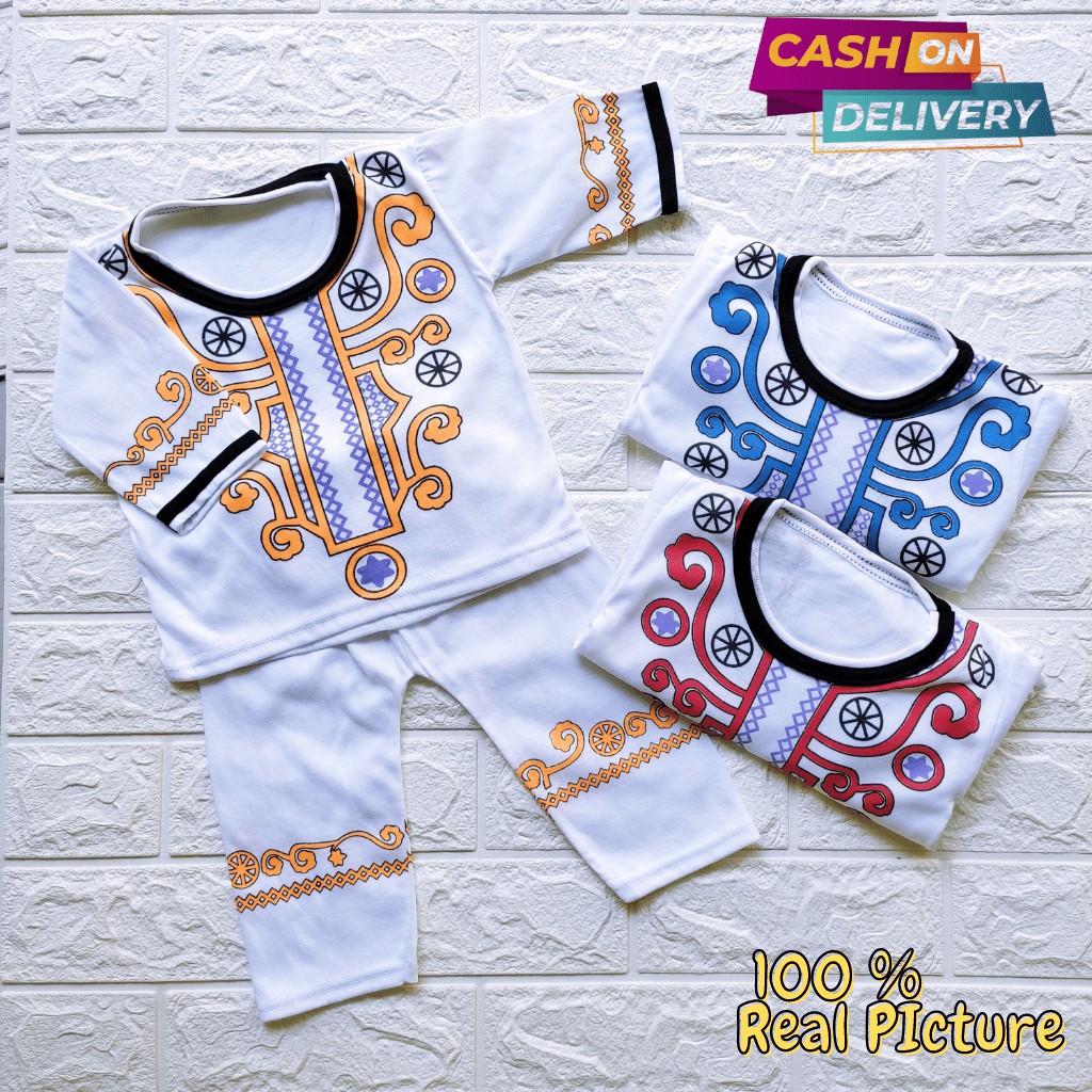 3 Setel Baju Koko Bayi Setelan Baju Celana Bayi Koko Newborn 0 - 6 Bulan Meyriana Collection