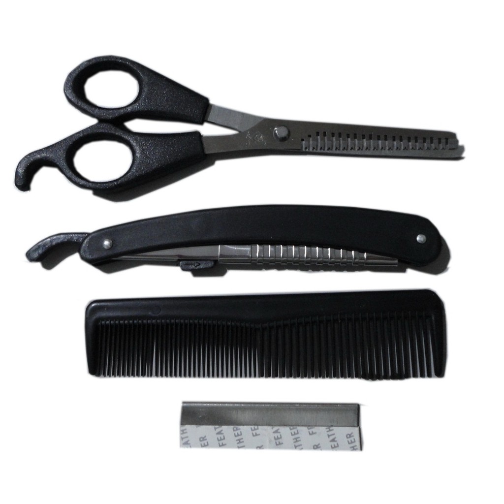 Gunting Sasak Set 4 Pcs / Gunting Rambut Set Pencukur Sisir Silet Tajam Penipis Potong Rambut