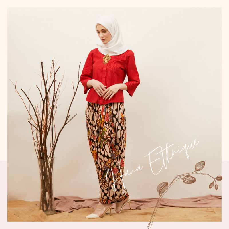 Hana Ethnique - Setelan Formal Wanita - Blus Opnaisel Model Korea Atasan Polos Rok Batik Panjang Enc