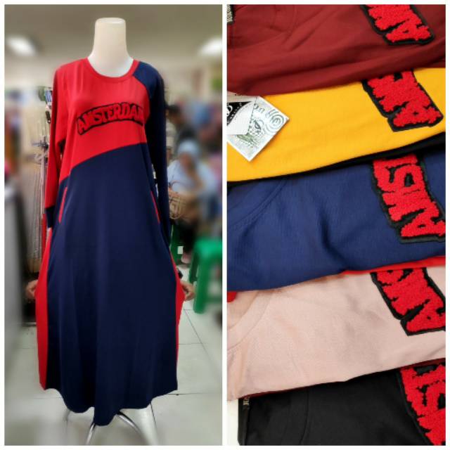 Gamis kaos import amstardam motif 2 warna jus d' orange