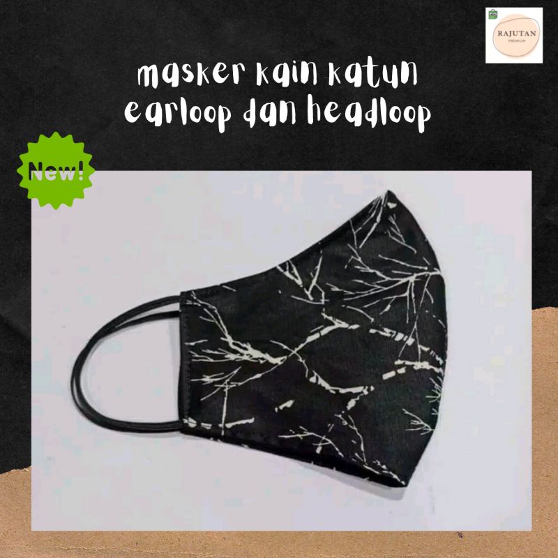 masker kain katun murah tebal headloop earloop karet hijab duckbill akar hitam black