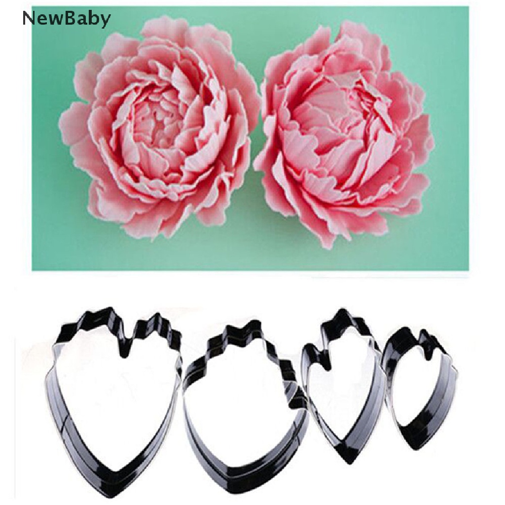 Newbaby 4pcs Cetakan Fondant Bentuk Bunga Peony Untuk Dekorasi Kue