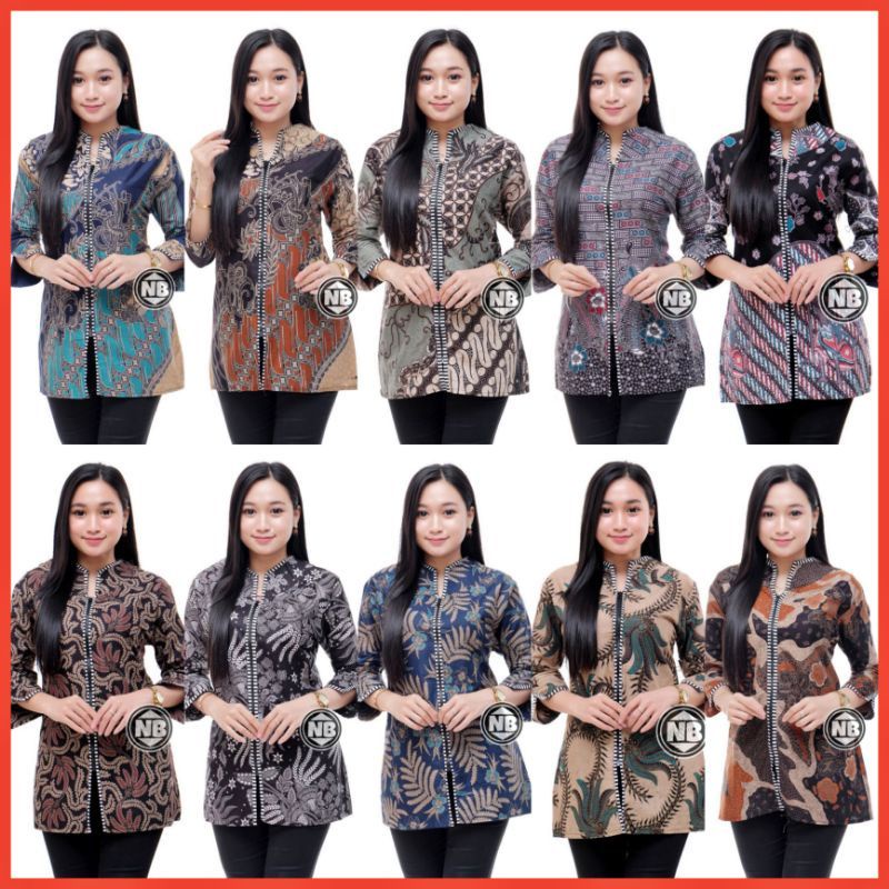 Batik Wanita Modern Kerja Kantor Lengan Panjang Atasan Batik Couple Sarimbit Kombinasi songket