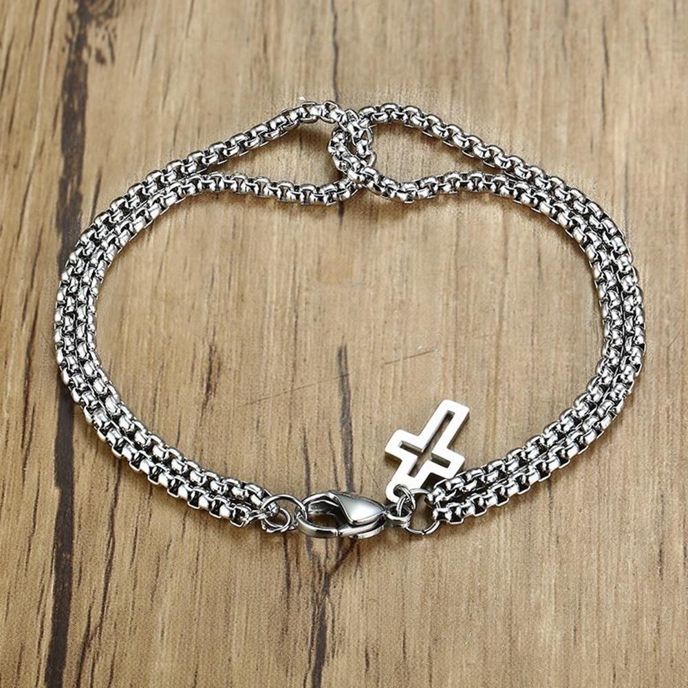 Needway Gelang Stainless Steel Kepribadian Keren Punk Berongga Dengan Pesona Salib Hip hop Rolo Rantai