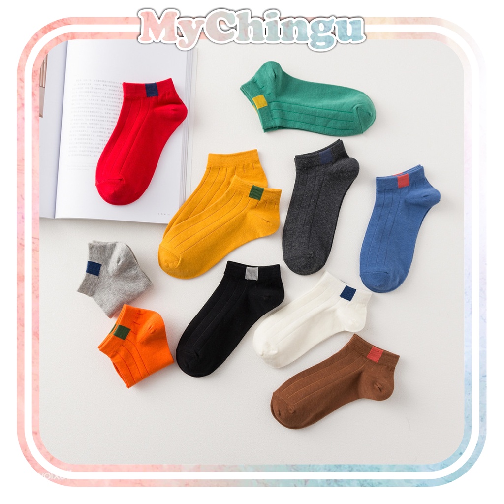 ❀ Chingu ❀ KK009 Kaos Kaki (Tanpa Kemasan) Pria Wanita Unisex Tipis Pendek Semata Kaki Motif Petak Fashion Korea Women Sock Import Murah