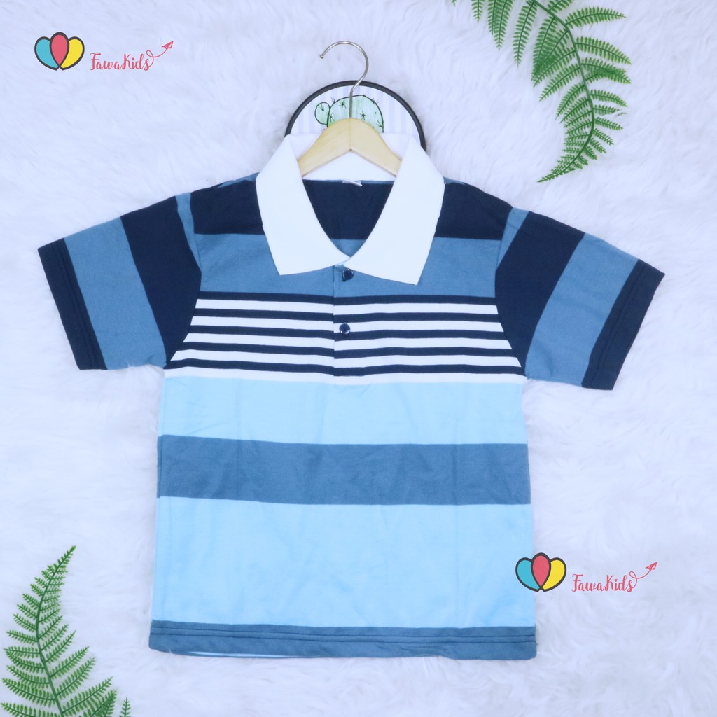 Kerah Salur T-Shirt Anak Laki uk 5-6 Tahun / Baju Lengan Pendek Murah Adem  Harian Polos Kaos Salur