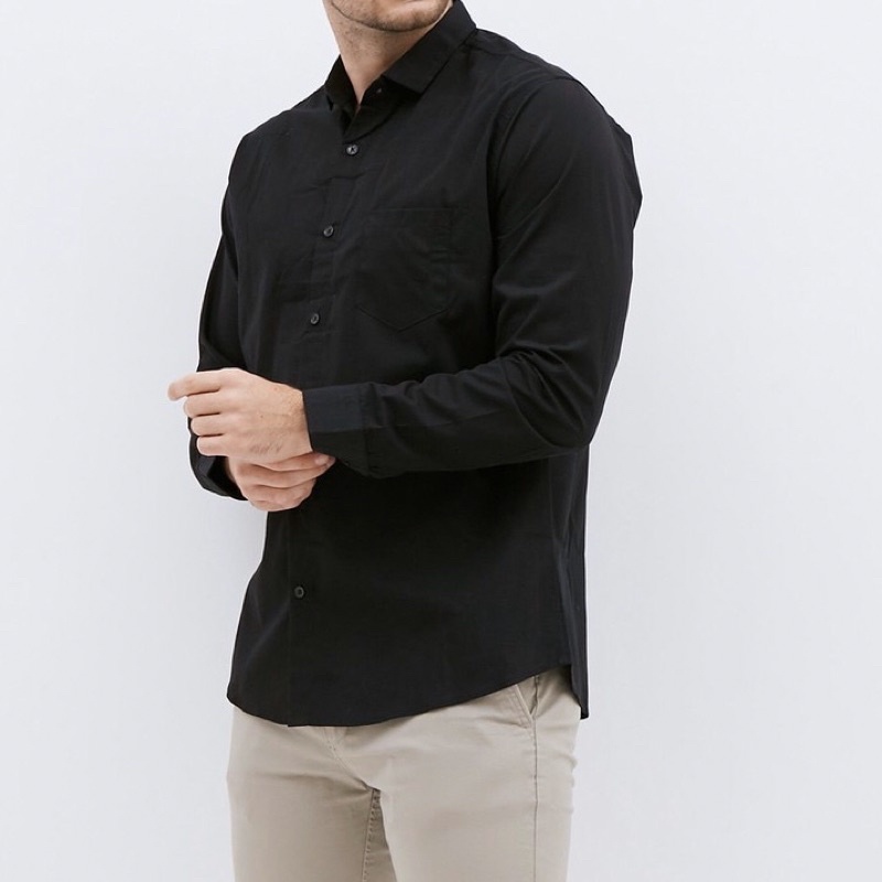 BAJU KEMEJA PRIA HITAM POLOS SLIMFIT MODERN LENGAN PANJANG ORIGINAL PREMIUM KERJA KANTOR CASUAL FORMAL KUALITAS TERBAIK