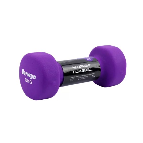 Berwyn Dumbbell Neoprene 2kg Peralatan Olahraga Barbel Ungu 2 kg Dumbel Berwin Black Barbell Warna Ungu Latihan Beban