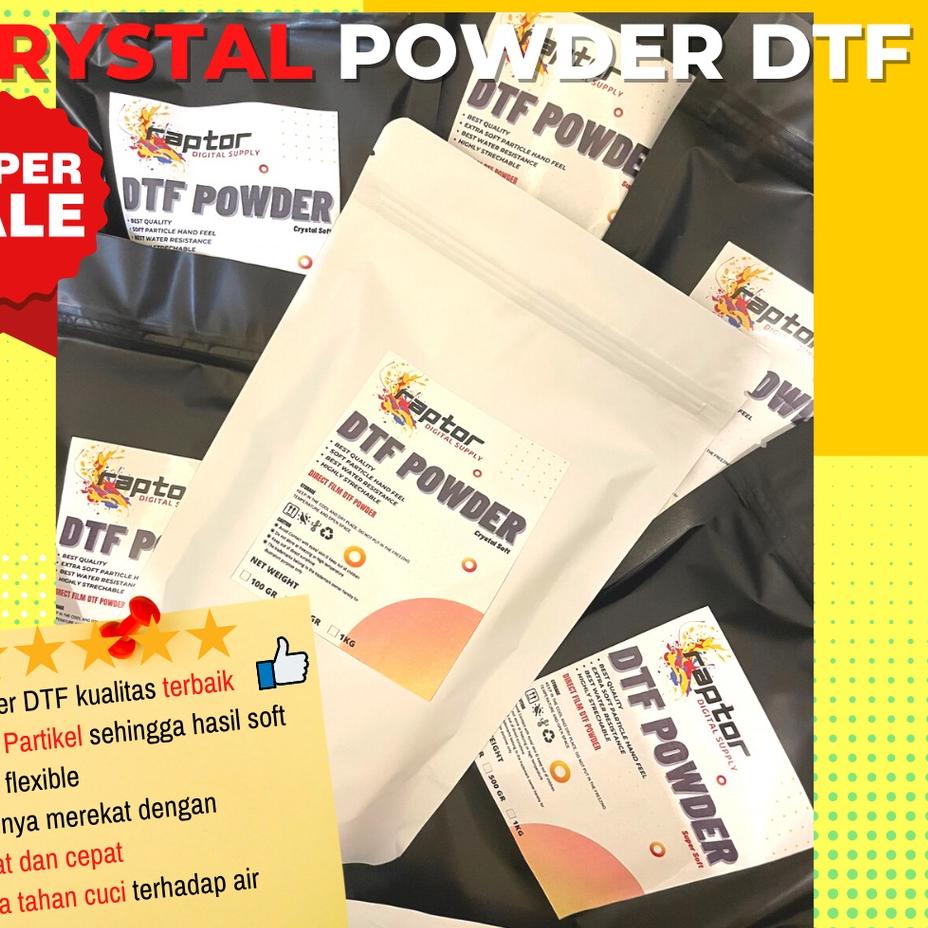 

Barang Pilihan.. POWDER DTF LEM BUBUK HOTMELT DTF CRYSTAL SOFT 1KG BEST QUALITY