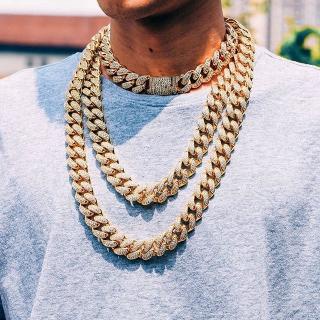 Kalung Rantai Cuba 925 Silver Gold 18K Gaya Hip Hop Untuk Pria