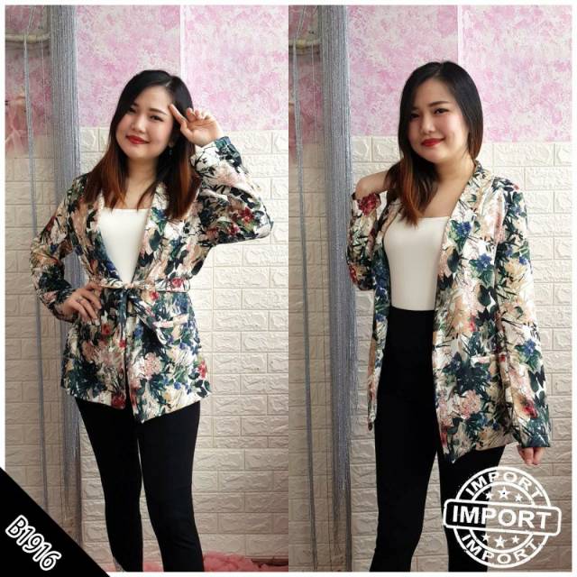 OUTER BLAZER WANITA MOTIF BUNGA CASUAL IMPORT B1916