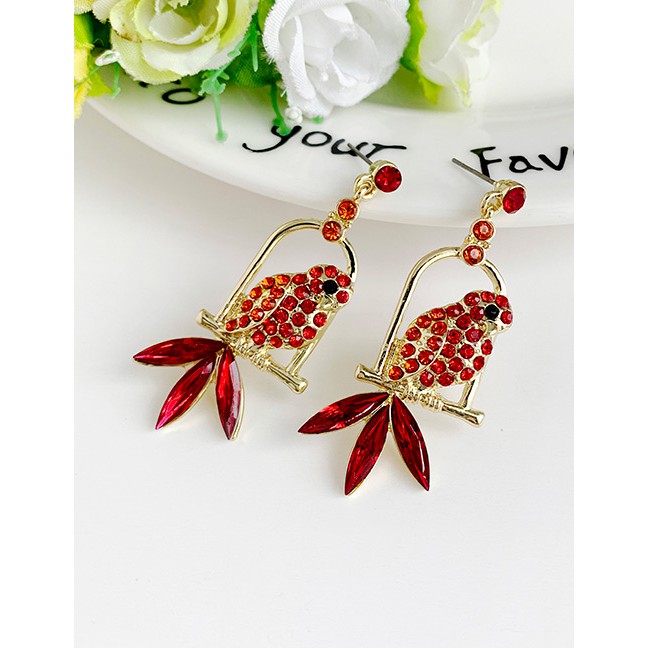 LRC Anting Tusuk Fashion Color Alloy Diamond-studded Bird Cage Earrings F7546X