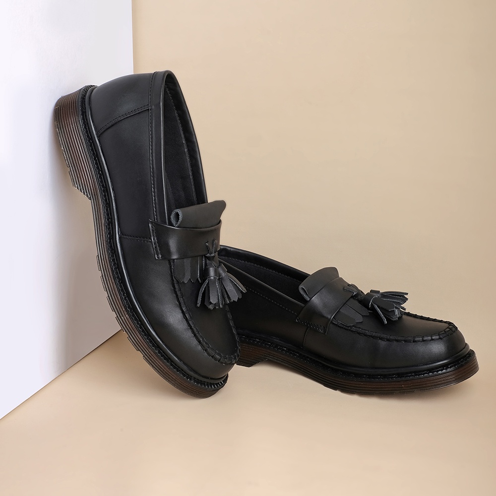 GATES BLACK SOLID (KULIT ASLI) |MNM x Kenzio| Sepatu Loafers Pria Formal / Kantor ORIGINAL