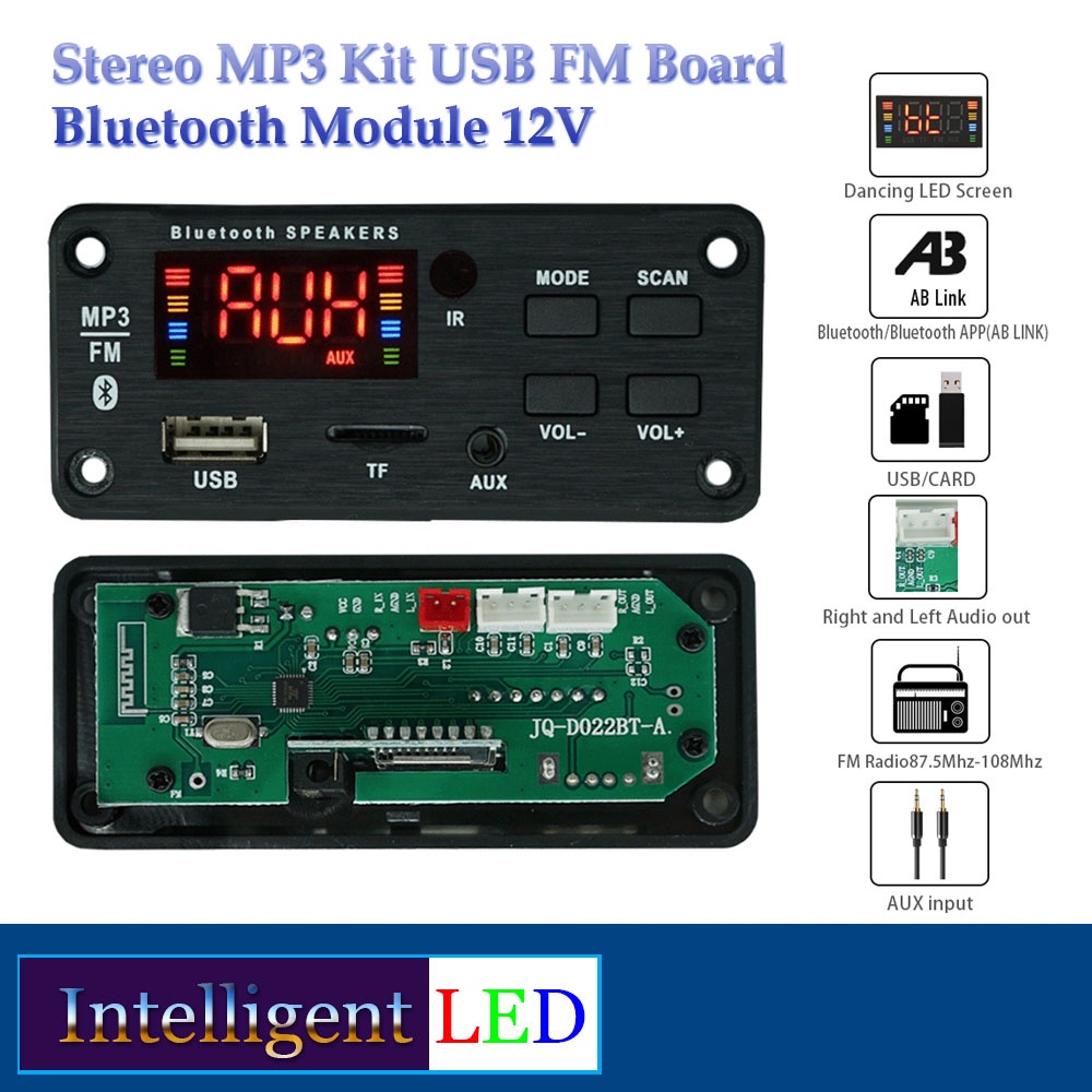 MP3 Kit Player Board Bluetooth USB TFT FM Radio Decoder D022BT