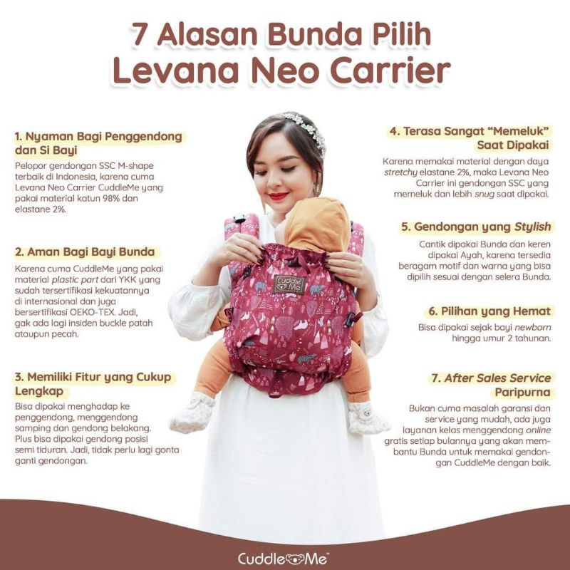 [Bonus Hagmi] CuddleMe LEVANA Carrier Gendongan Bayi 0-2 th One Size Adjustable | Gendongan Bayi SSC MShape Newborn - Toddler