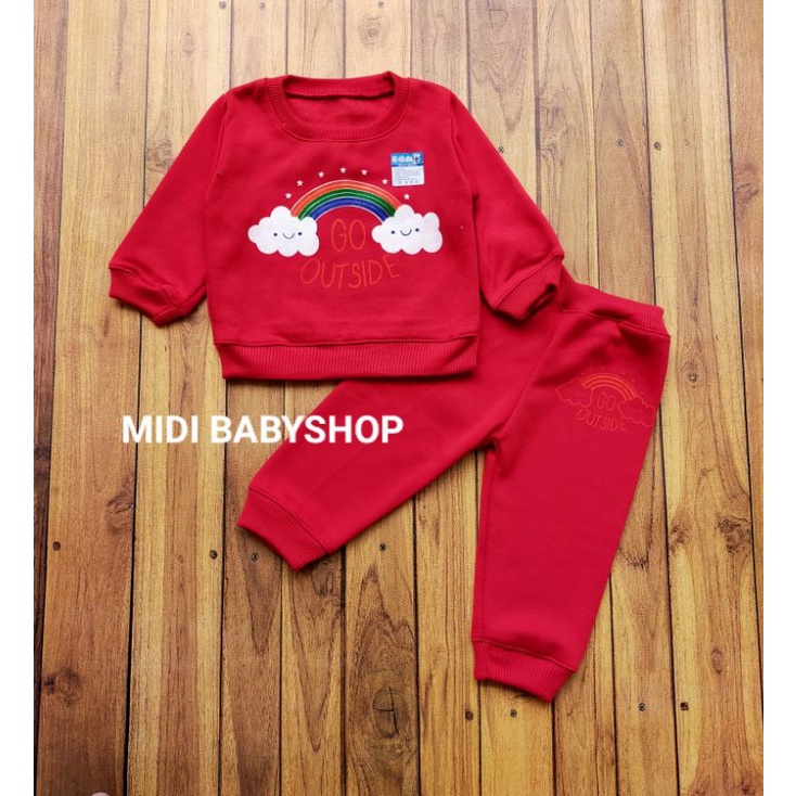 Setelan Jaket Bayi 1 - 2 Tahun / Setelan Sweater Bayi Motif Go Outside Halus dan Hangat