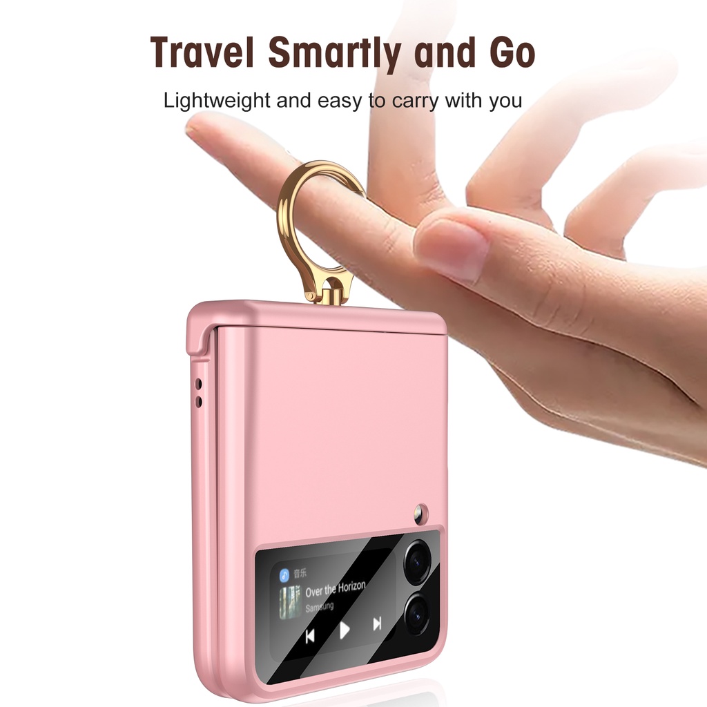 1pc Casing Hard Case Shockproof Dengan Ring Holder Magnetik Untuk Samsung Galaxy Z Flip 3