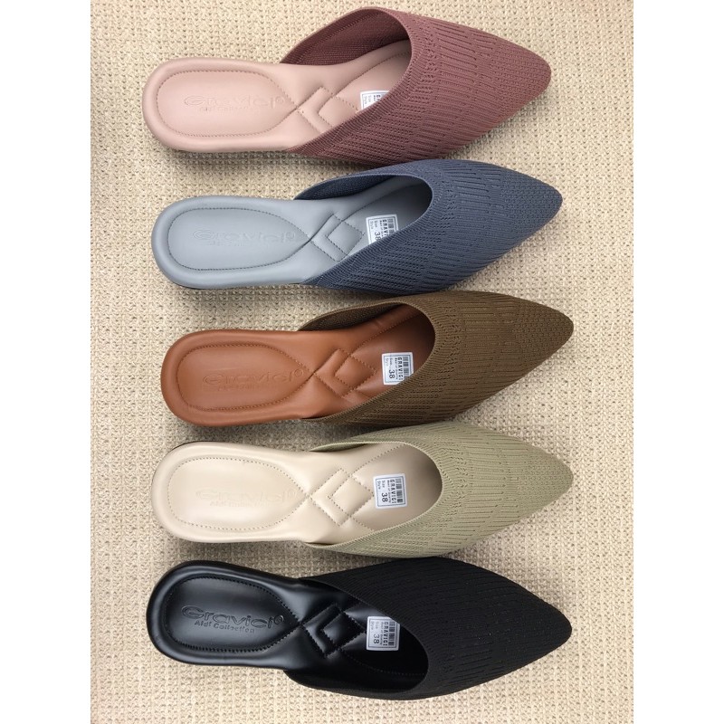 GRAVICI - Sepatu Slip On Mules Wanita Bahan Rajut Import JA 69