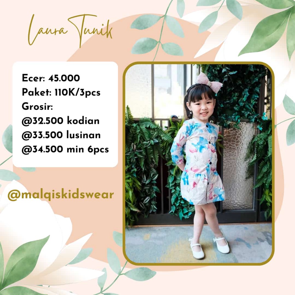 [Grosir] Tunik Anak Muslim Dress Lengan Panjang Perempuan Katun Catra 2 3 4 5 6 7 Tahun Pusat Konvek