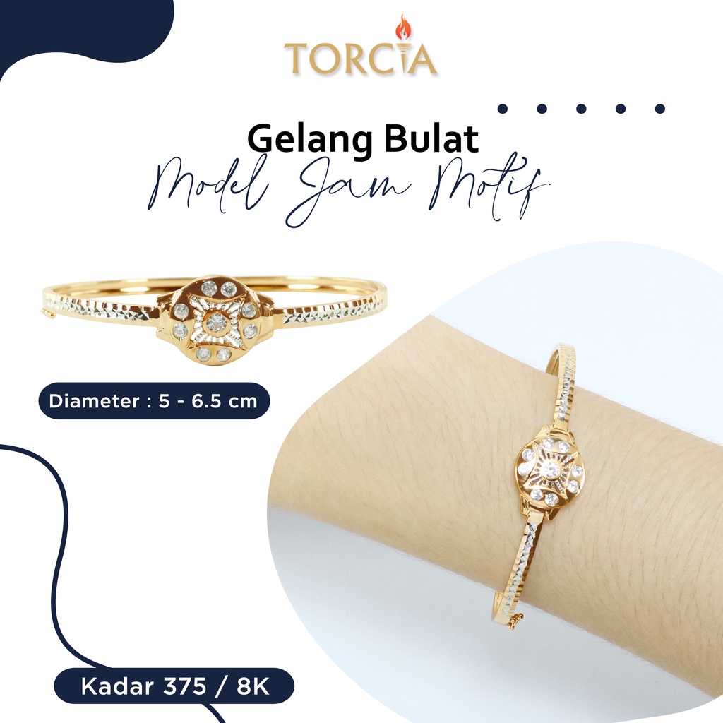 Gelang Bulat Emas Asli Model Jam Motif Kadar 375 Torcia