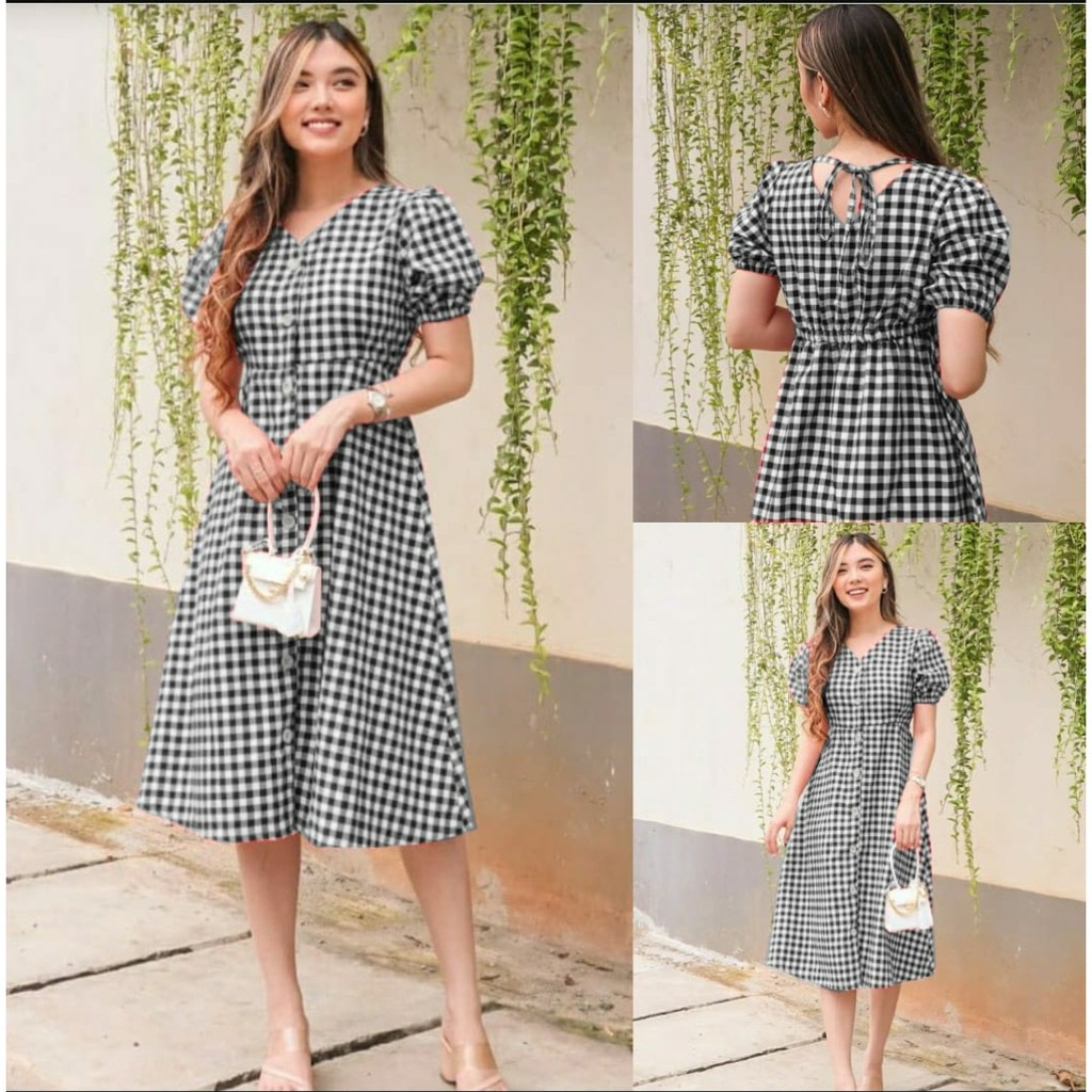 *[MCFK] Dress Tata Kotak / Square Dress Button Terbaru/ Dress Murah Wanita / Dress / Pakaian Dress Wanita