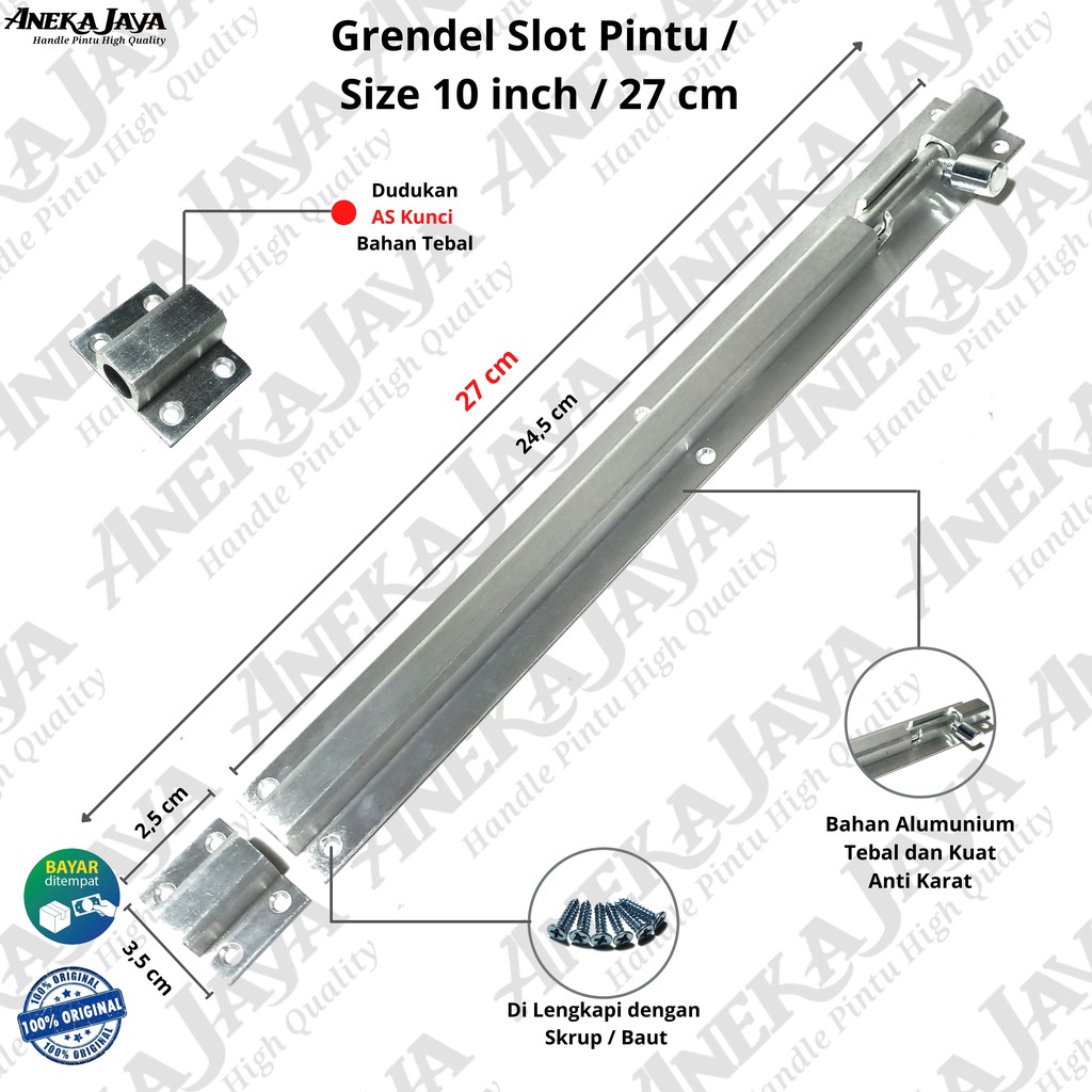 Grendel 10 inch 27 cm / Slot pintu daun pintu 2 depan / Grendel alumunium awet dan Anti karat