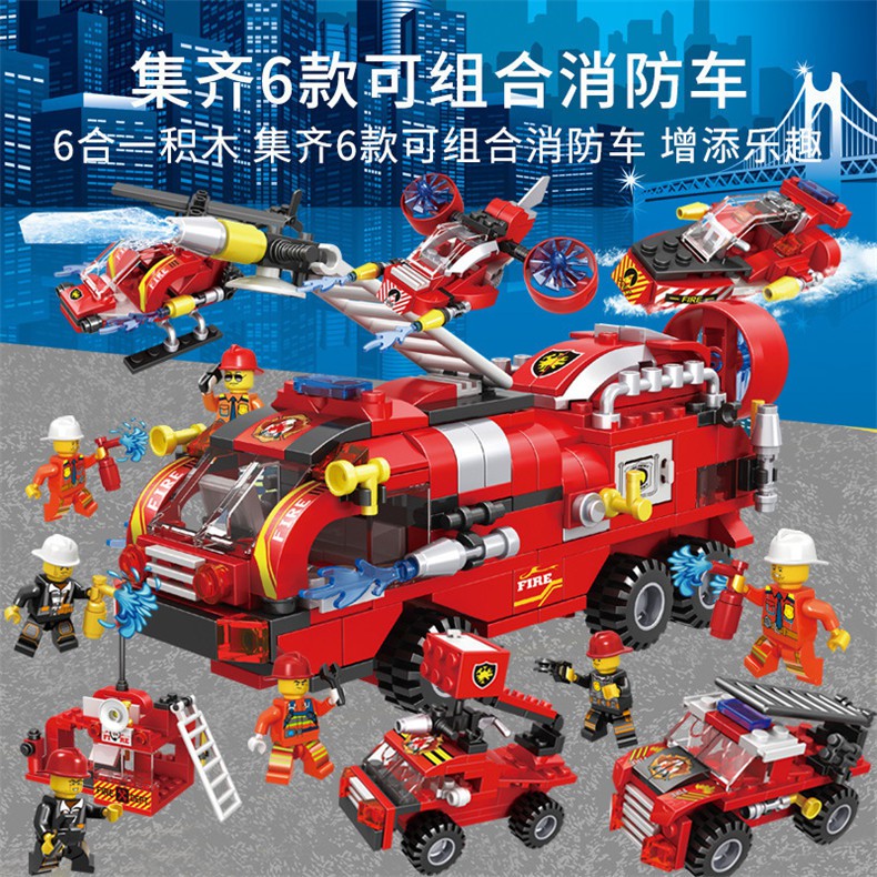 [tma]387pcs Balok Susun Pemadam Kebakaran 6 in 1 / Balok Fire Fighter / Mainan Anak