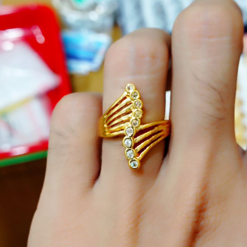 cincin dewasa permata baris, gold dan silver