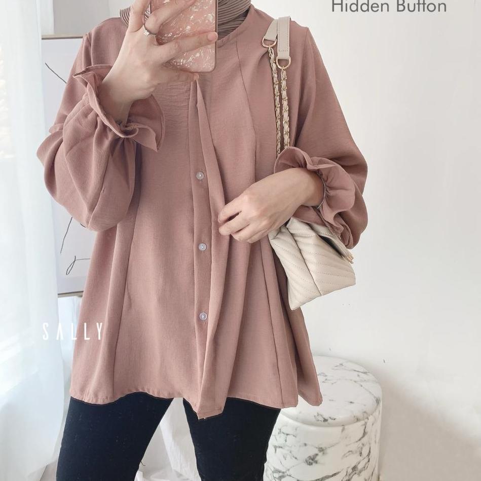 Anona crinkle airflow blouse wanita busui full kancing / oversized [MAF.21Jl22ᴮ]