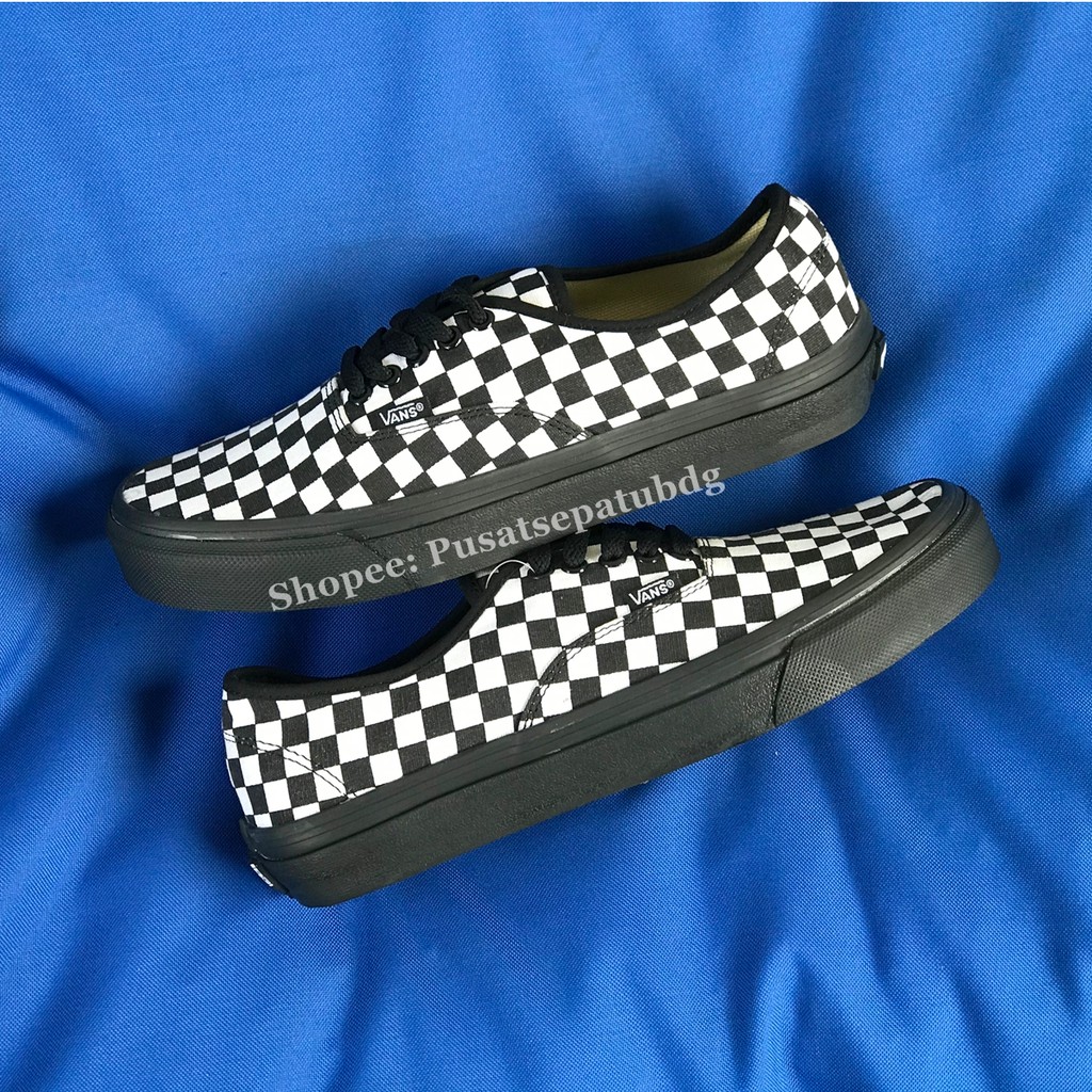 Vans Authentic Checkerboard Black White Sol Hitam