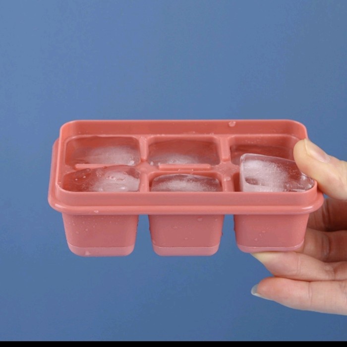 Tempat Cetakan Es Batu Silikon 6 Grid+Tutup Ice Cube Maker Food Grade