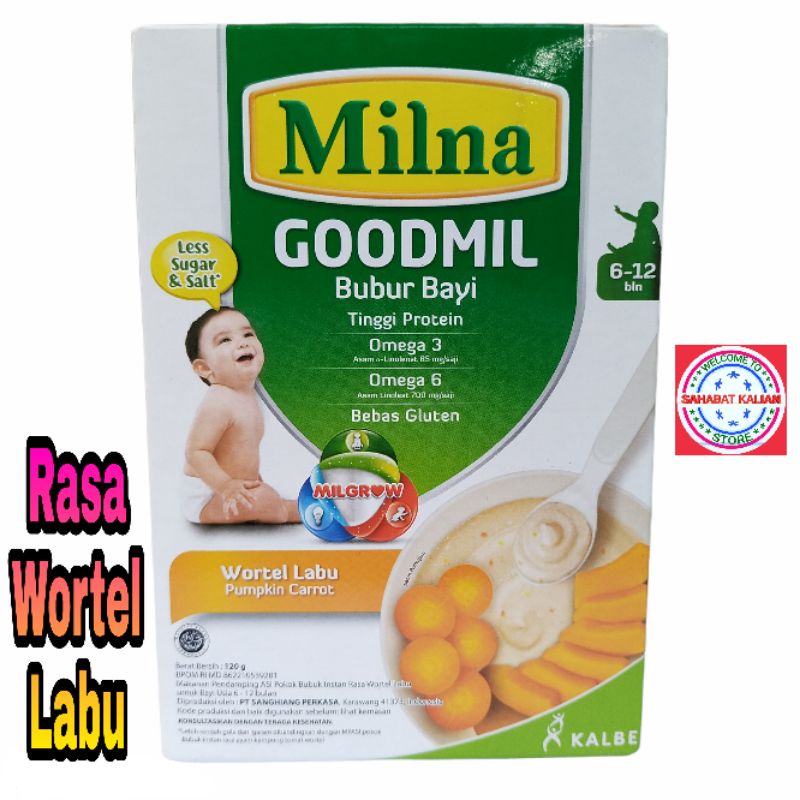 MILNA GOODMIL BUBUR BAYI WORTEL LABU 120GR 6 - 12 BULAN PER 1 BOX